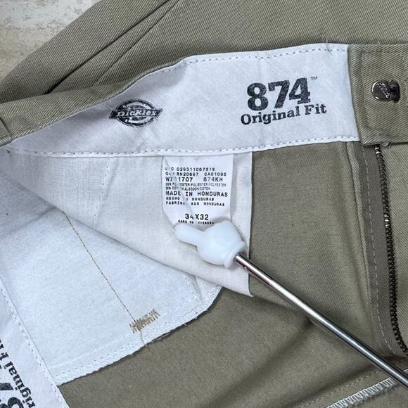 Vintage 90s Dickies Khakis Pants 34x32 Relaxed Fit Camel Tan Flat Front Work - Picture 4 of 5